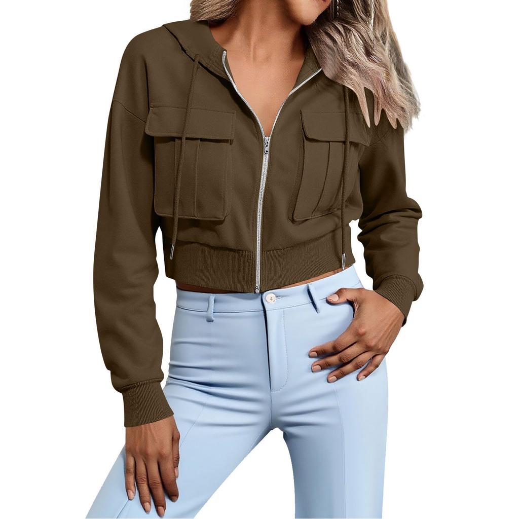 Women's Fashionable Solid Color Long Sleeved Buttoned Pocket Casual Lightweight Cotton Jacket