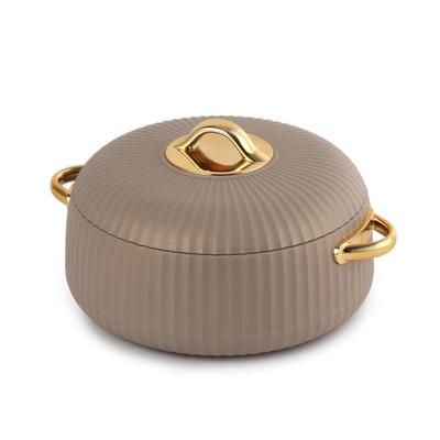 Insulated Stainless Steel Hot Pot For Food Storage And Serving Leakproof Lid Elegant Brown Polished Finish For Kitchen And Dining Use