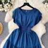 Women's Vintage Hepburn Style Dress Pleated Waist Light Luxury Temperament Swing Long Dress