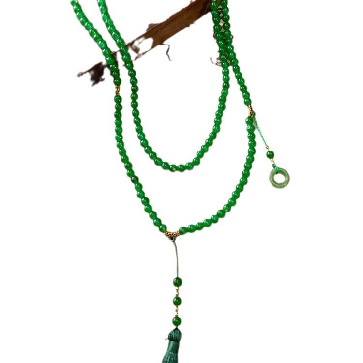 Elegant Ethnic Green Beaded Tassel Necklace - Vintage Long Sweater Chain for Women