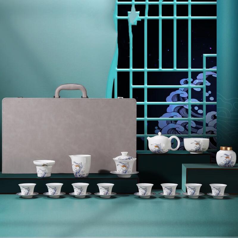 Dehua White Porcelain Tea Set with Leather Gift Box