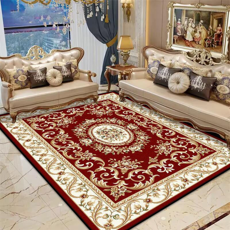 Persian Red Living Room Rug Antiskid Big Size Flower Design Bedroom Decoration Carpet Soft Entrance Door Mat Machine Washable