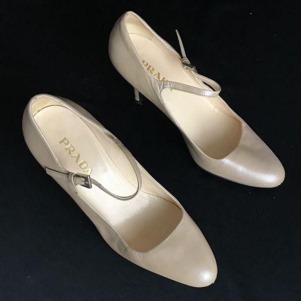 Made in Italy Prada High Heel Strap Pumps Size 35 22.5cm Beige Shoes Pumps