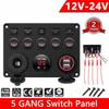 Red/Green/Blue Lights 5 Gang Switch Panel 12V/24V ON-OFF Toggle For Car Marine