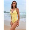 Neuer einfarbiger einteiliger Badeanzug für Damen, konservativer schlanker Monokini mit V-Ausschnitt, Trägern, rückenfrei, Strandbikini-Bademode