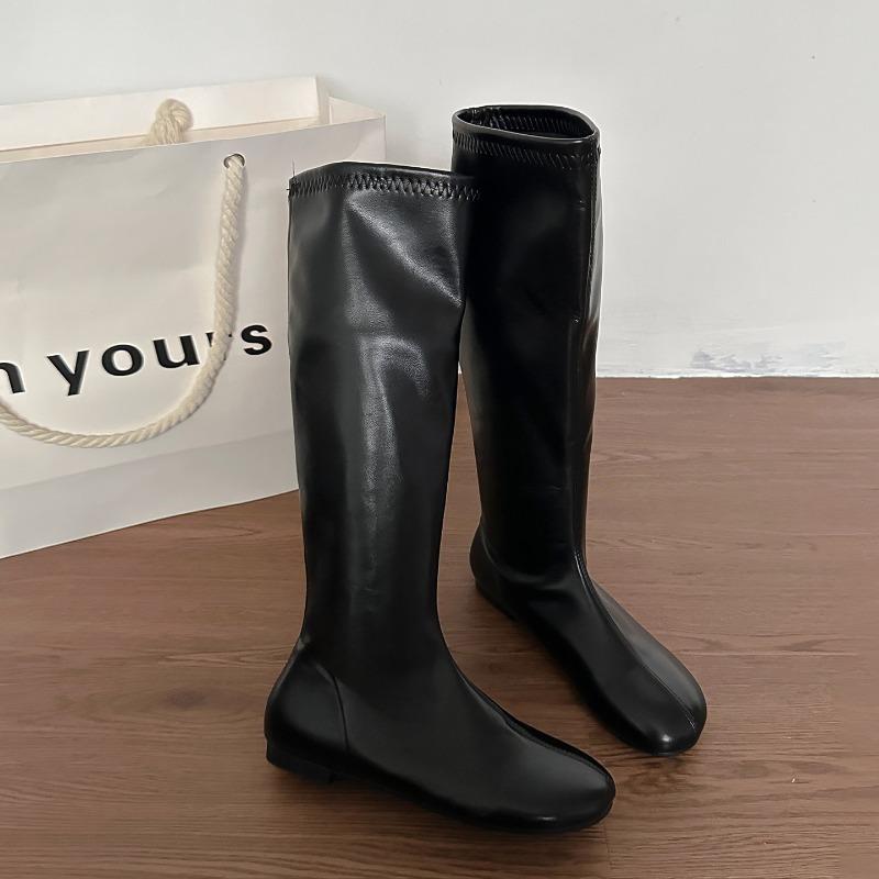 Street Style Cosy Soft Leather Women Knee High Boots Fashion Elegant Square Toe Shoes Women'S Stretch Slim Knight Long Booties