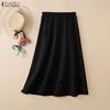 ZANZEA Women Casual Elastic Waist Loose Print Midi Skirts