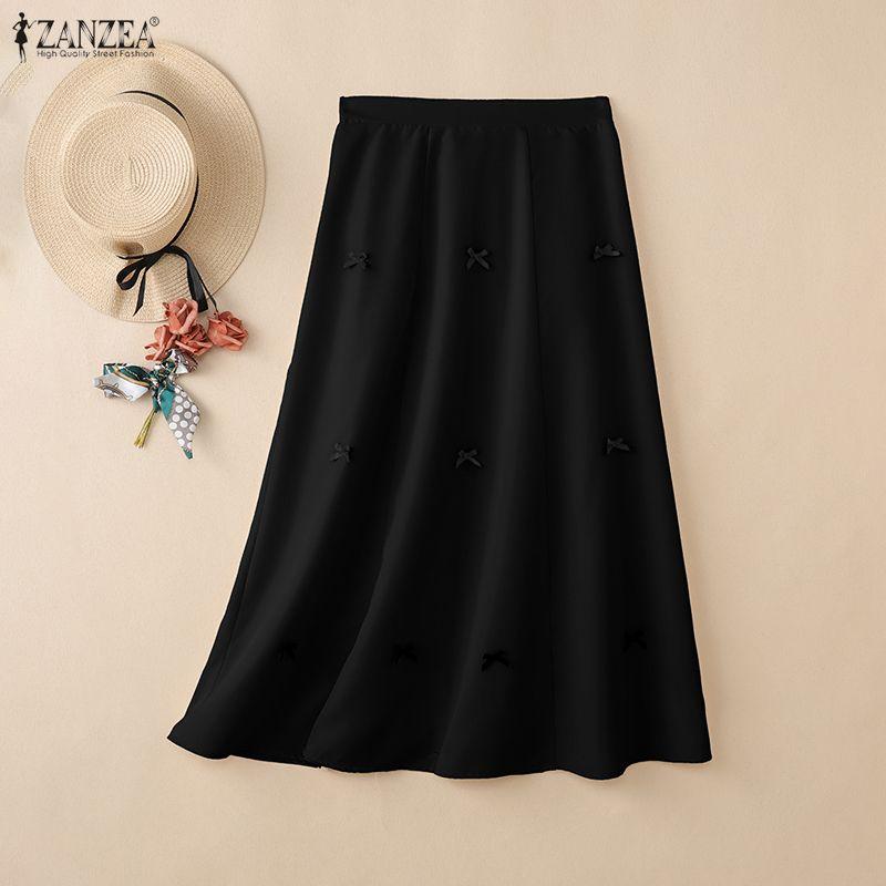 ZANZEA Women Casual Elastic Waist Loose Print Midi Skirts