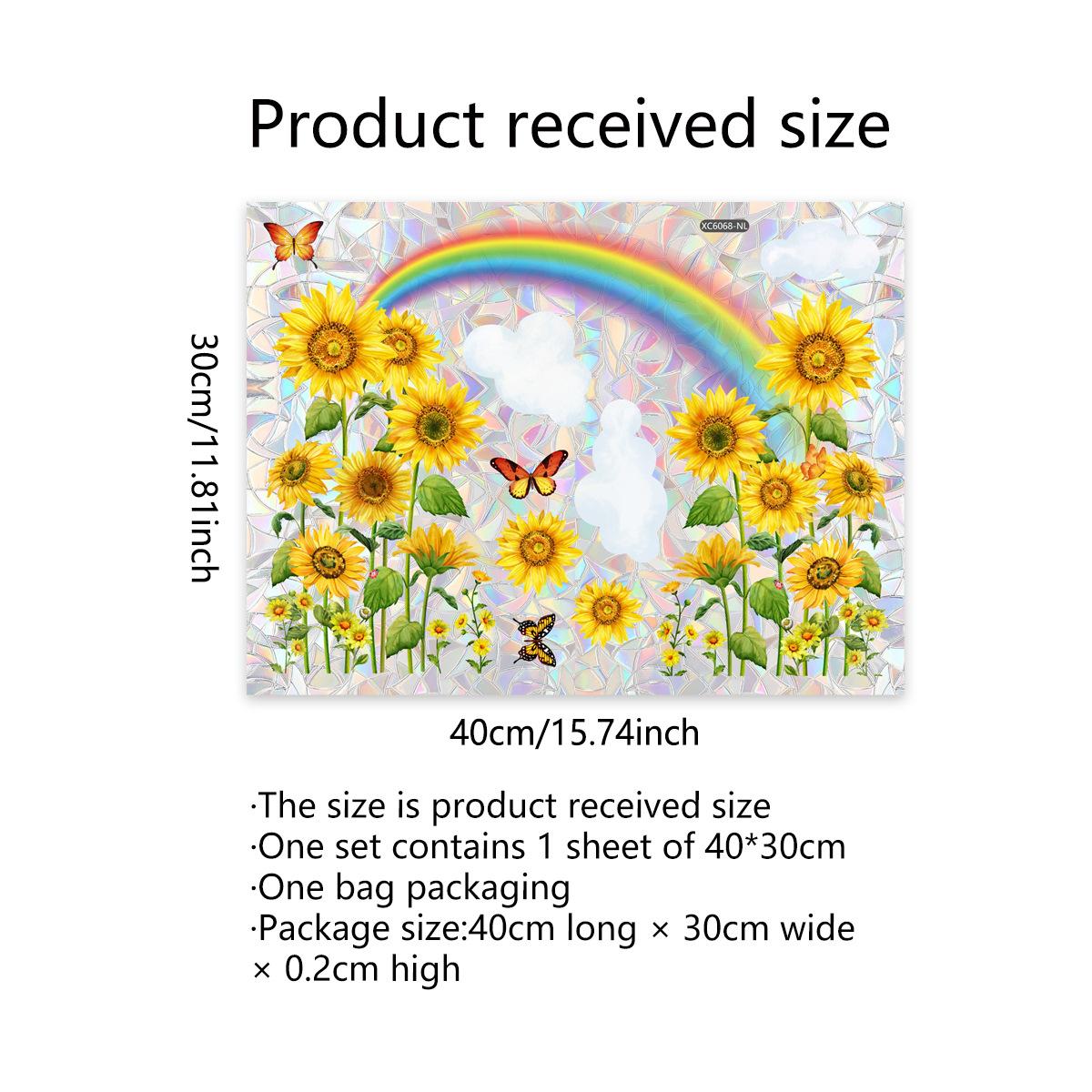 

Xc6068 Sunflower Rainbow Cloud Butterfly Window Sticker Sunshine Colorful Static Glass Sticker Double Sided Visual Window Sticker