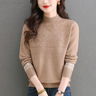 Pull en cachemire pour femme, pull décontracté, col mi-haut, manches longues, tricoté, automne et hiver
