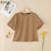 ZANZEA Women Casual Round Neck Solid Color Summer Short Sleeve Blouse