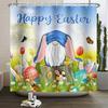 Spring Easter Shower Curtain Happy Rabbit Bunny Eggs Flower Garden Floral Holiday Waterproof Bathroom Shower Curtain With Hooks