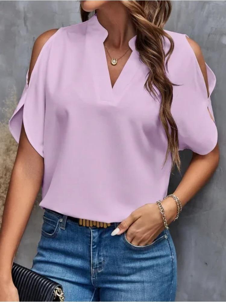 Blusas Para Mujer 2026 New Elegant Women Shirt Sexy V-neck Shirt Off Shoulder Short Sleeve Solid Color Office Y2K Summer Blouses