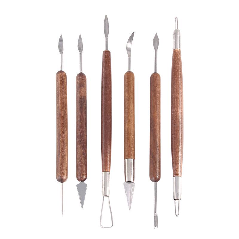 

6-Piece Clay Sculpting Tool Set: Steel Wire and Wooden Trimming Tools