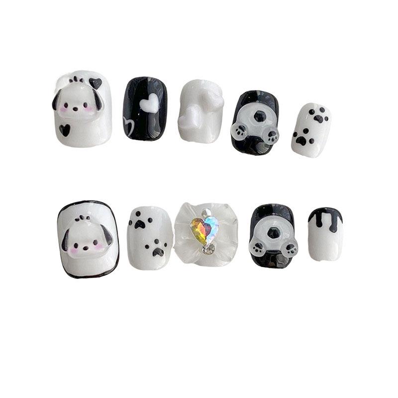 2024 Cute Cartoon Manicure Whitening Nail Patches - Handmade, Removable, Short Length