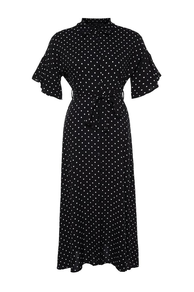 Women's Style Plus Size Green Floral Woven Slit Shirt Dress