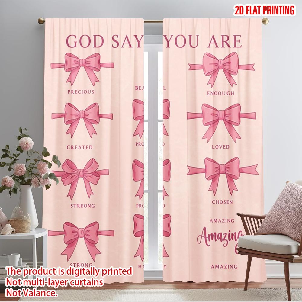 2pcs 2D flat printing Party Window Curtains GOD SAYS YOU ARE PRECIOUS BEAUTIFUL ENOUGH 100% Polyester Without Electricity Family