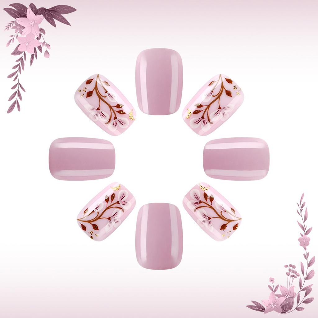 24 Pcs Short Square Stick on Nail Glittering Full Cover False Nail Purple Press On Nail Manicures Supplies for Woman