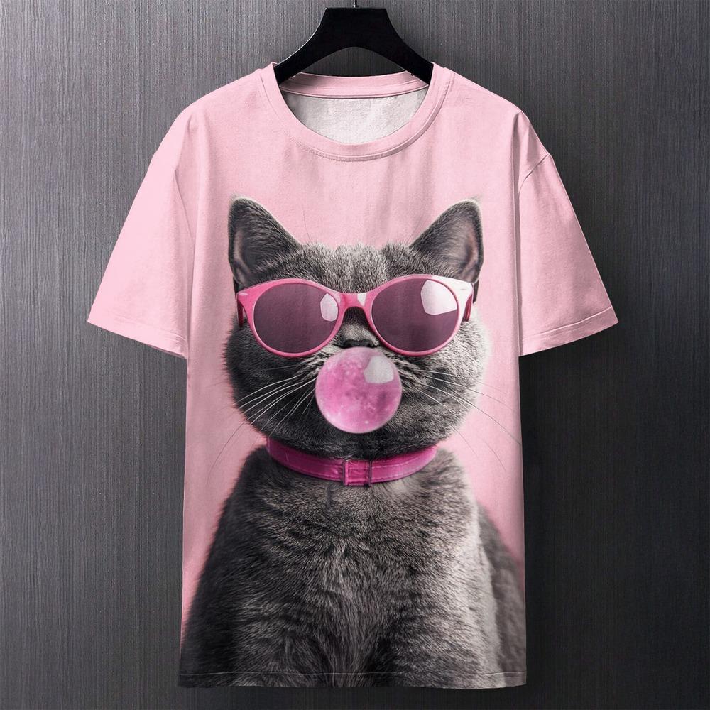 3D T-shirt Men's Cat Printed Comfortable Short Sleeved Comfortable Versatile T-shirts Fashionable