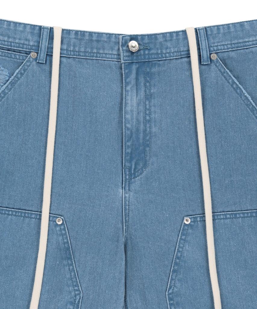 Mattengkim Heringbone Raw Cut Denim Shorts In Light Blue