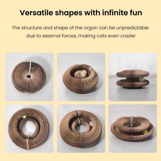 Cat Scratcher Accordion Toy Changeable Interactive Cat Scratching Board with Bell Ball Foldable Corrugated Paper Scratch Toy