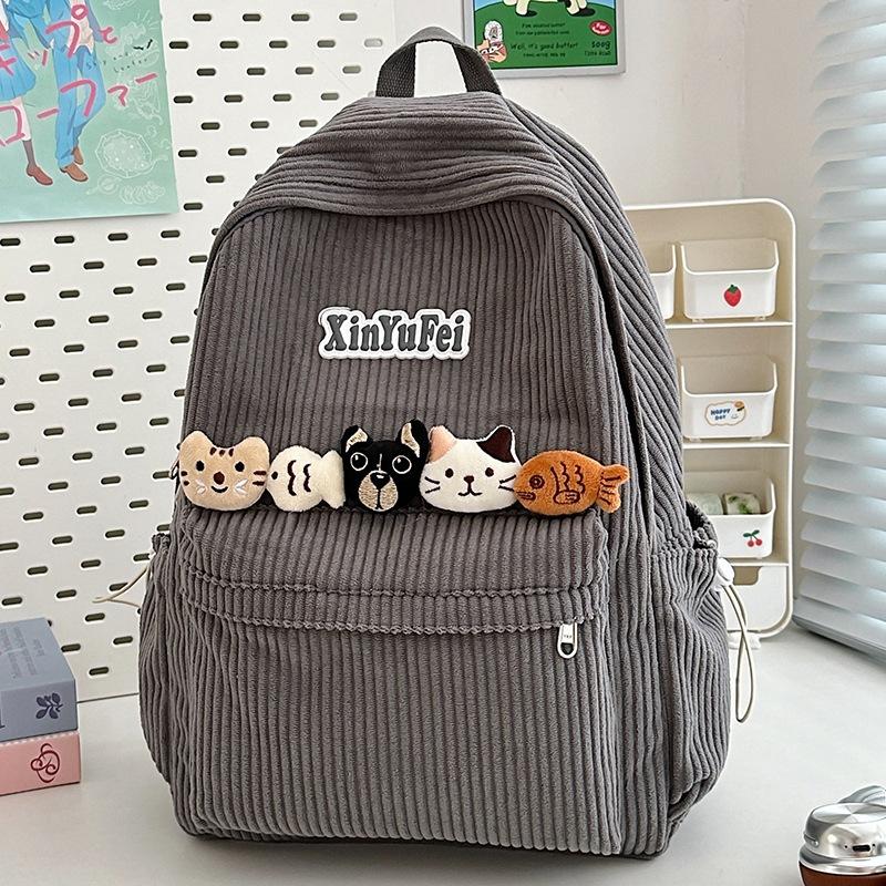 New backpack fashion Japanese cute backpack high value strip velvet junior high school students schoolbag