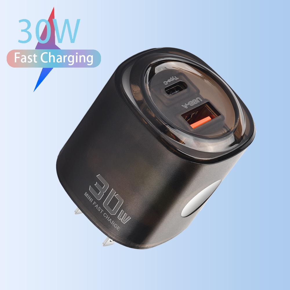 30W Dual Port USB+Type-C Fast Charger, US/EU Plug, Travel-Friendly