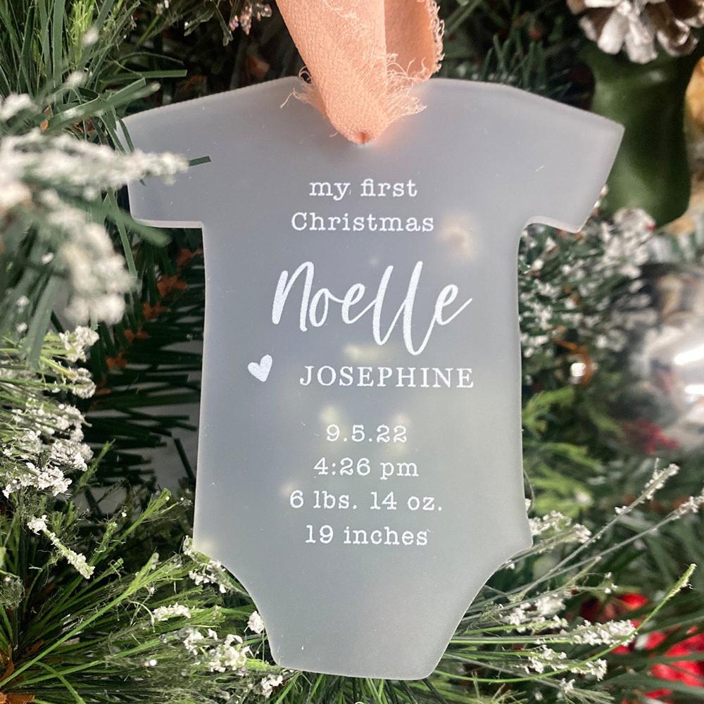 Frosted Acrylic Baby's First Christmas Onesie Ornament Blanks,Newborn Birth Announcement Decoration,Stocking Name Tag,Gift Tag