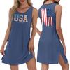 Women's Casual Fashion Breathable Independence Day Printed Pocket Hem Slit Vest Dress