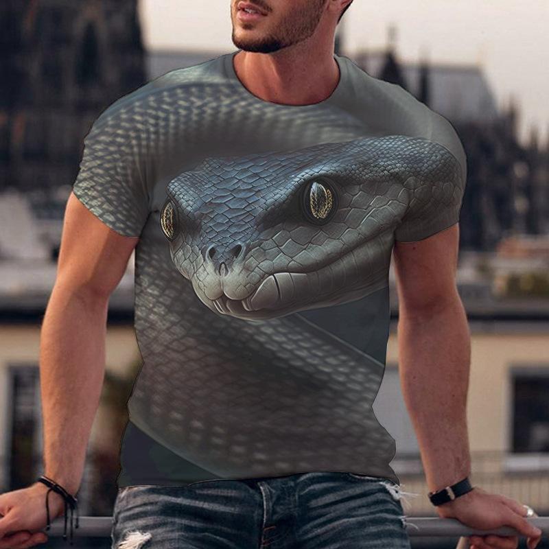 

Летняя мужская модная футболка с короткими рукавами и принтом под змею. Повседневная футболка с 3D-принтом. 6XL