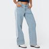 Women's Side Striped Bow Tie Jeans Boyfriend Low Rise Baggy Denim Pants Casual Straight