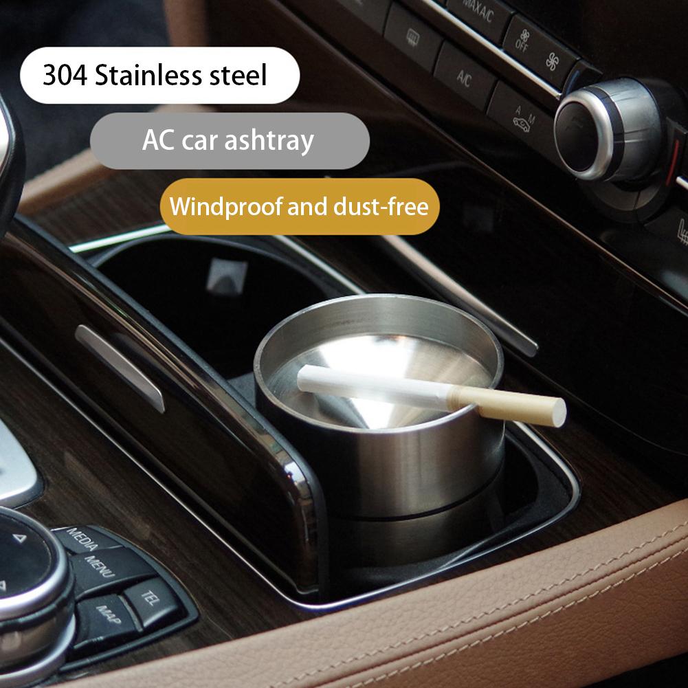 Car Ashtray with Lid Metal Auto Ashtray Smell Proof Cigarette Ashtray Stainless Steel Cigarette Ash Holder Car Interior Accessor