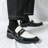 Men Black Loafers Leather Shoes Formal Business Flats Slip on Shoes Wedding Dress Prom Shoes Mosaic Contrast Over Sized