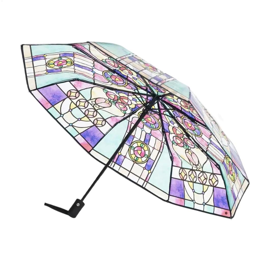 Vintage Stained Automatic Umbrella Hand-Painted Foldable Parasol Umbrella Stylish Design Folding Umbrella for Colleagues