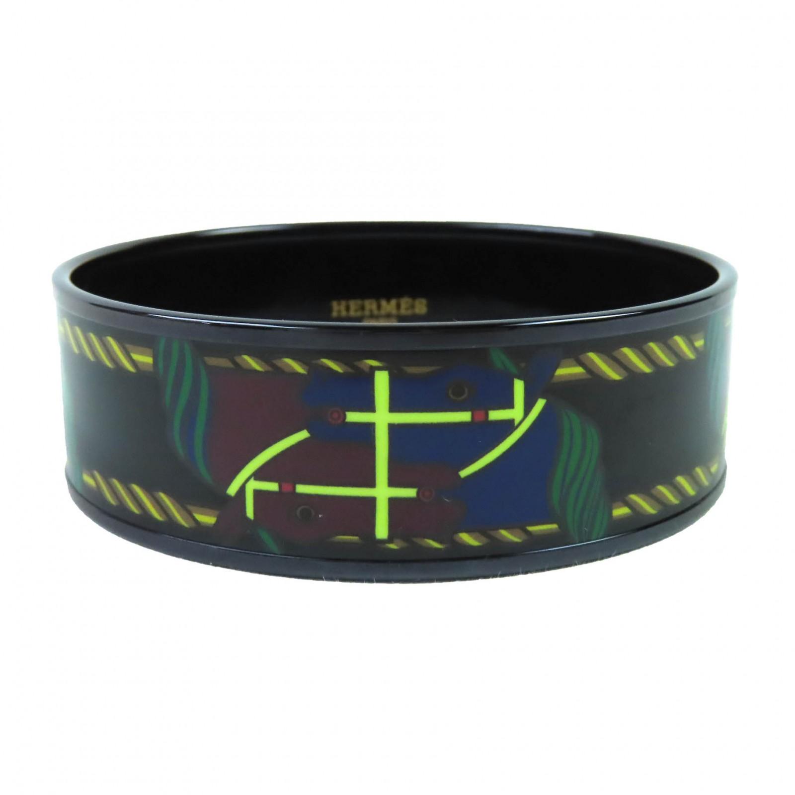 

Чудовий браслет-манжета HERMES Емаль GM Click HH/Bandana Bangle bracelet Чорний Жіночий Вживаний