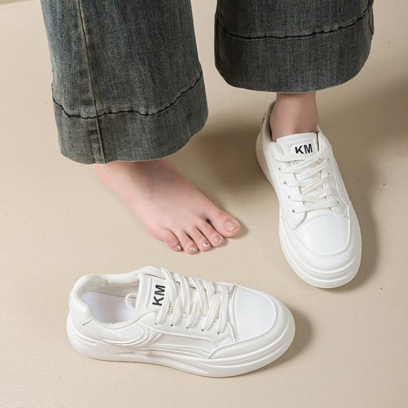 Academy style solid color white shoes women's new lace-up casual shoes women's versatile fashion low-top simple board shoes