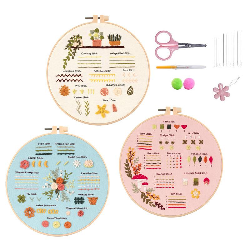 Embroidery Kit For Beginners Adults 3 Embroidery Kit Stamped Patterns Needles Color Threads Full Range Accessories Cross Stitch