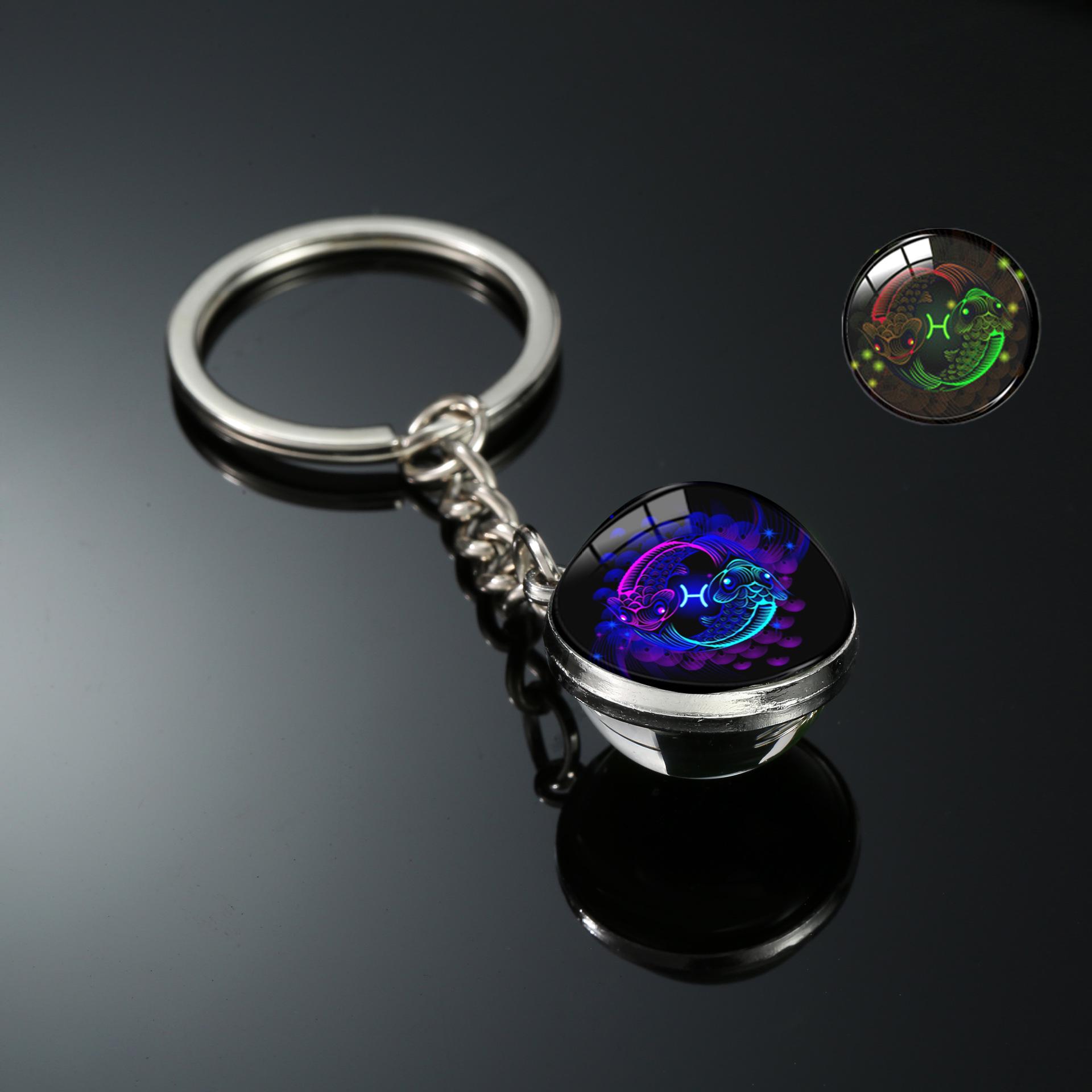 Trendy Luminous Zodiac Keychain - Double-Sided Alloy Sphere Pendant