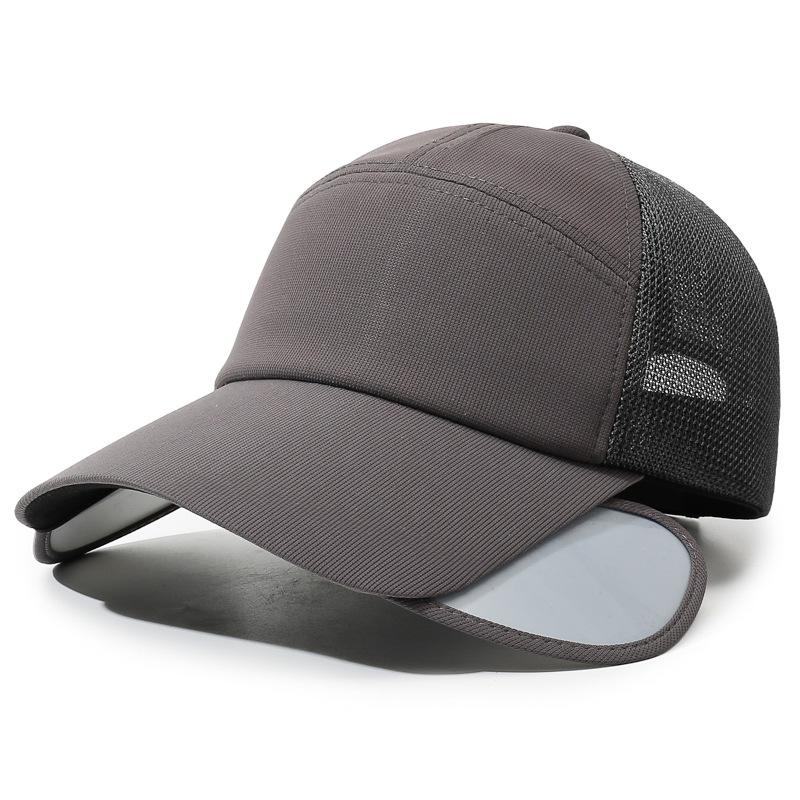 

Quick-Drying Breathable Sunscreen Retractable Eaves Cap Unisex Outdoor Sunshade Cap Spring Summer Mesh Cap темно-сірий