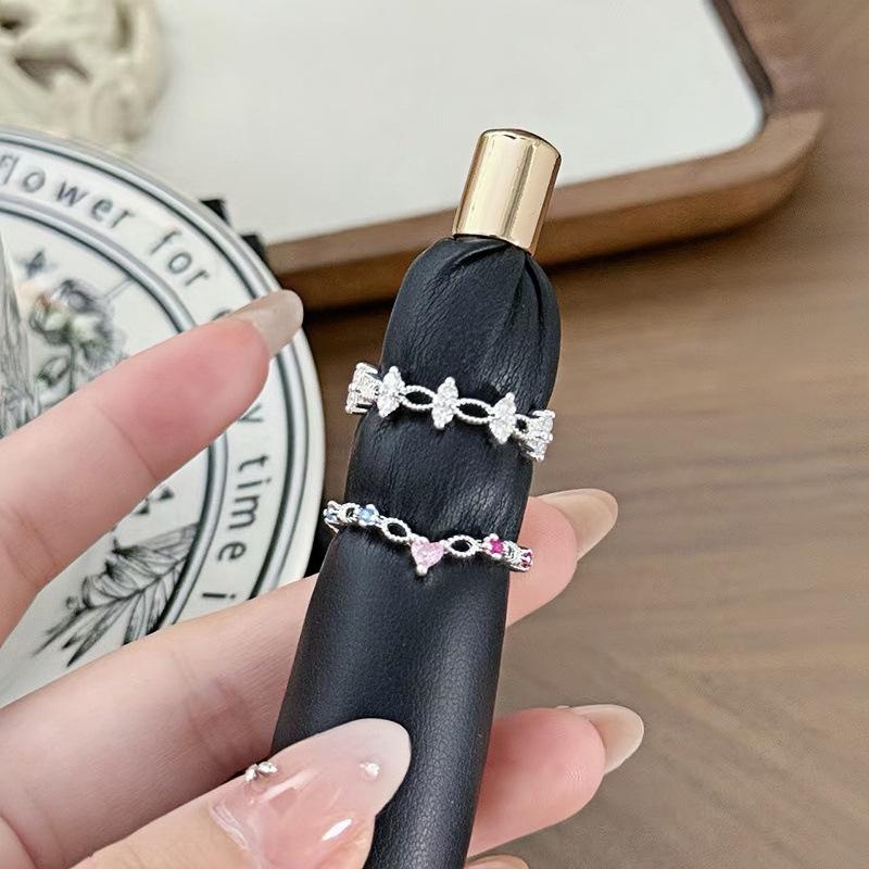 Simple Lace Love Zircon Row Diamond Open Ring Women'S Personality Light Luxury Niche Exquisite Ring