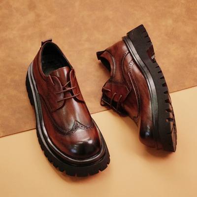 Mode Britischer Stil Herren Blockschuhe Dicksohlig Langlebig für Büro Vorstellungsgespräche Formelle Schuhe Retro Braun Herren Glänzende Lederschuhe