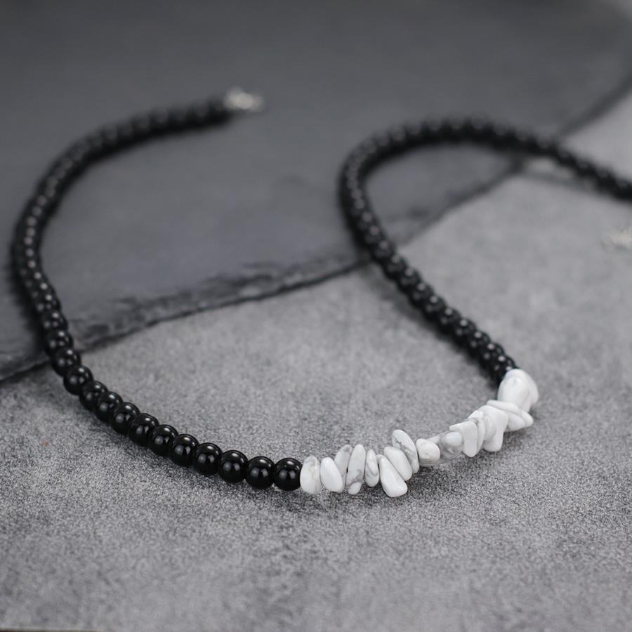 

Unique Men Necklace 20 Inches Short Choker Collar Irregular Howlite Tiger Eyes Stone Neck Accessories Meditation Healing Colar