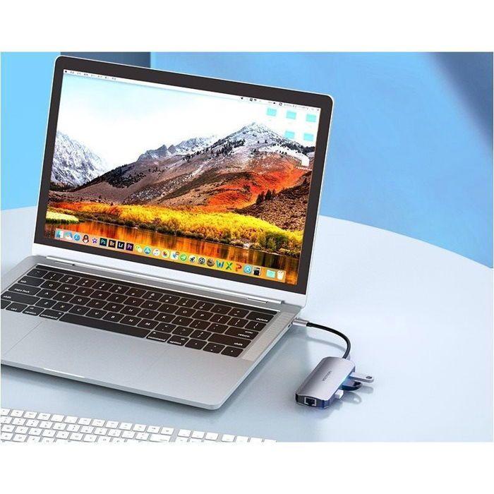 Station D'accueil - VENTION - 6-en-1 - USB-C Vers HDMI - 3x USB 3.0 - RJ45 - Aluminium