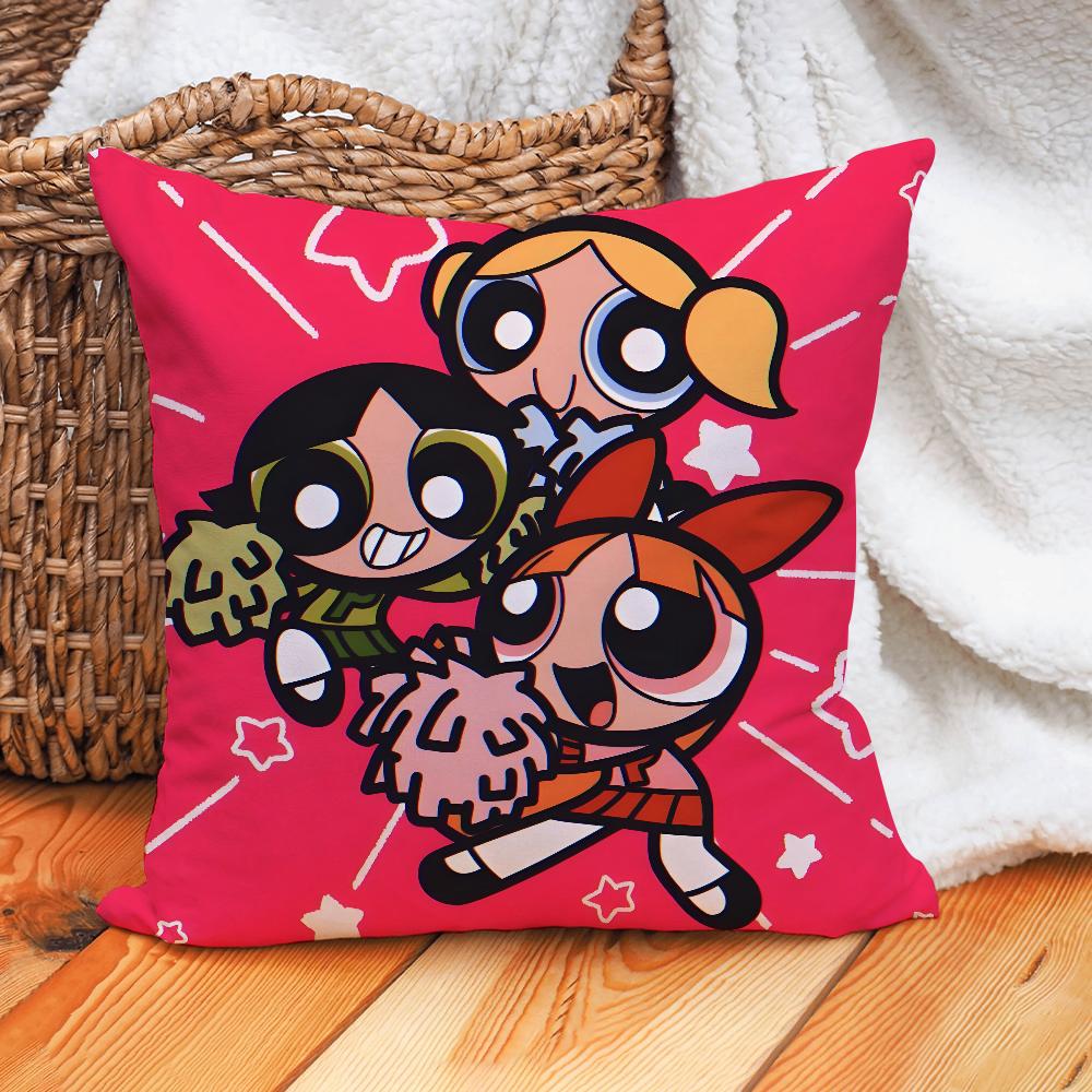 Cartoon P-P-Power-puffS Girls Pillow Case Home Cushion Cover Suitable For Office Sofa Car Suitable For All Seasons