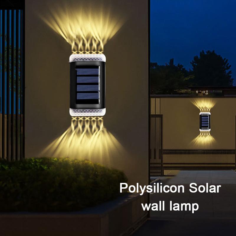 2/1 Pcs LED Solar Powered Wall Lamp Outdoor Solar Wall Light Waterproof Garden Courtyard Decor Upper Lower Glowing Fence Lights