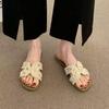 2025 summer new versatile sweet pearl cool slippers Internet celebrity soft bottom low heel flat bottom women's beach slippers