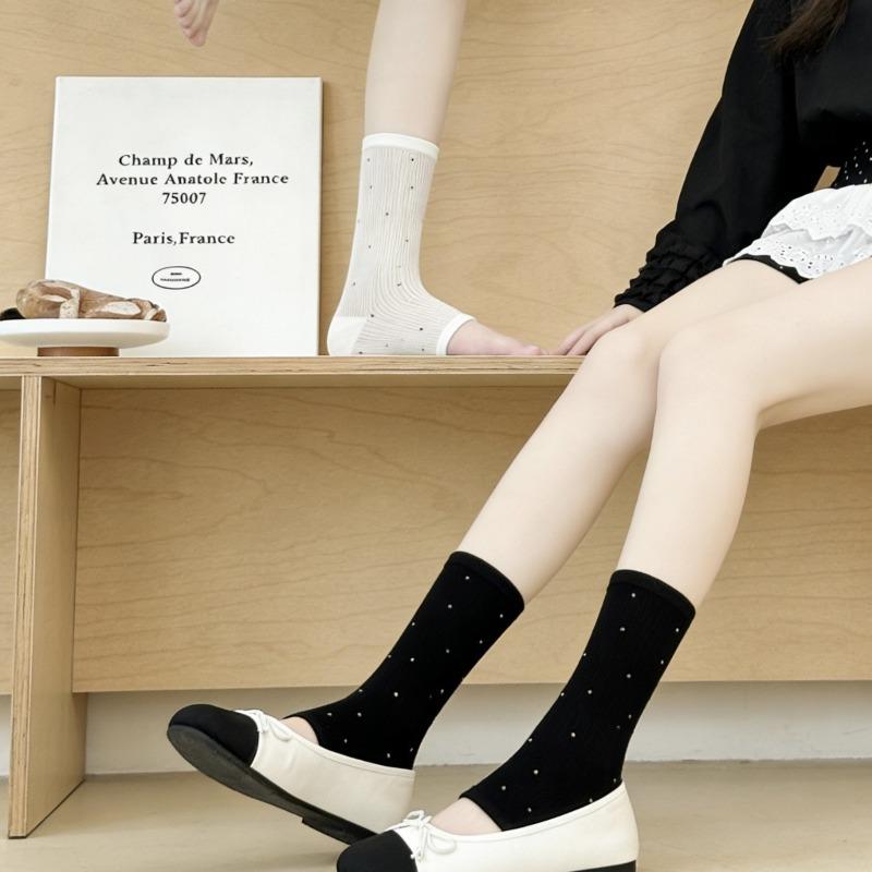 Spring and Summer Stocking Pile, Dotted Stockings, Foot-pushing Leg Stockings, Mid-calf Socks, Simple and Versatile, Breathable, Thin Socks