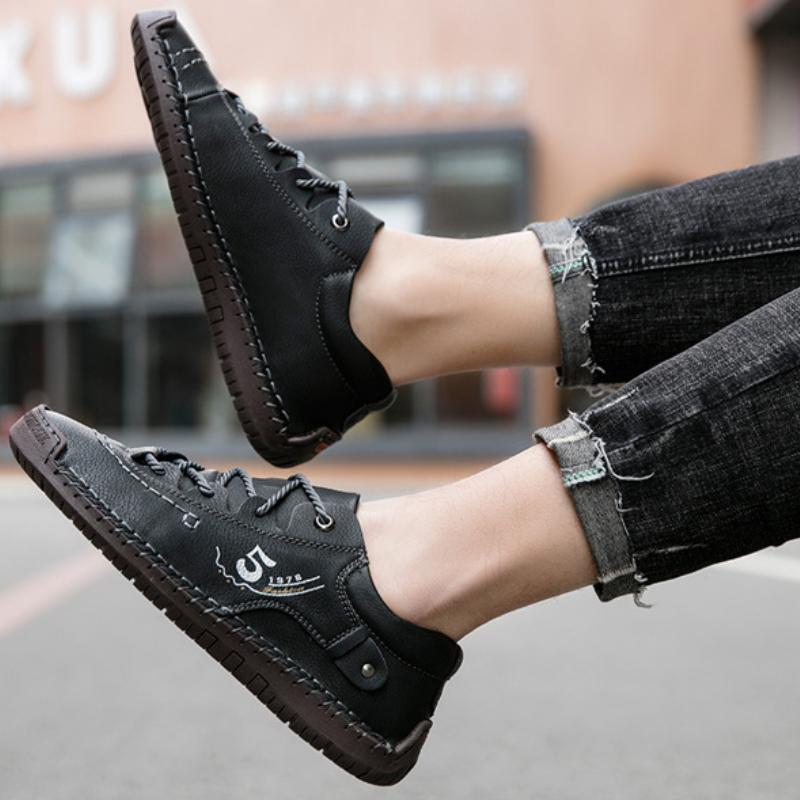 Móda Pánské Kožené Boty Velká Velikost 48 Venkovní Pohodlné Vysoká Kvalita Módní Ručně Vyráběné Měkké Pánské Kotníkové Protiskluzové Ploché Ležérní Mokasíny