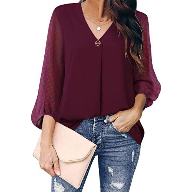 2026 Womens Clothing Spring Autumn Fashion Dot Puff Sleeve Women Tops V-neck Loose Long Sleeve Shirt Blouse Blusas 25792