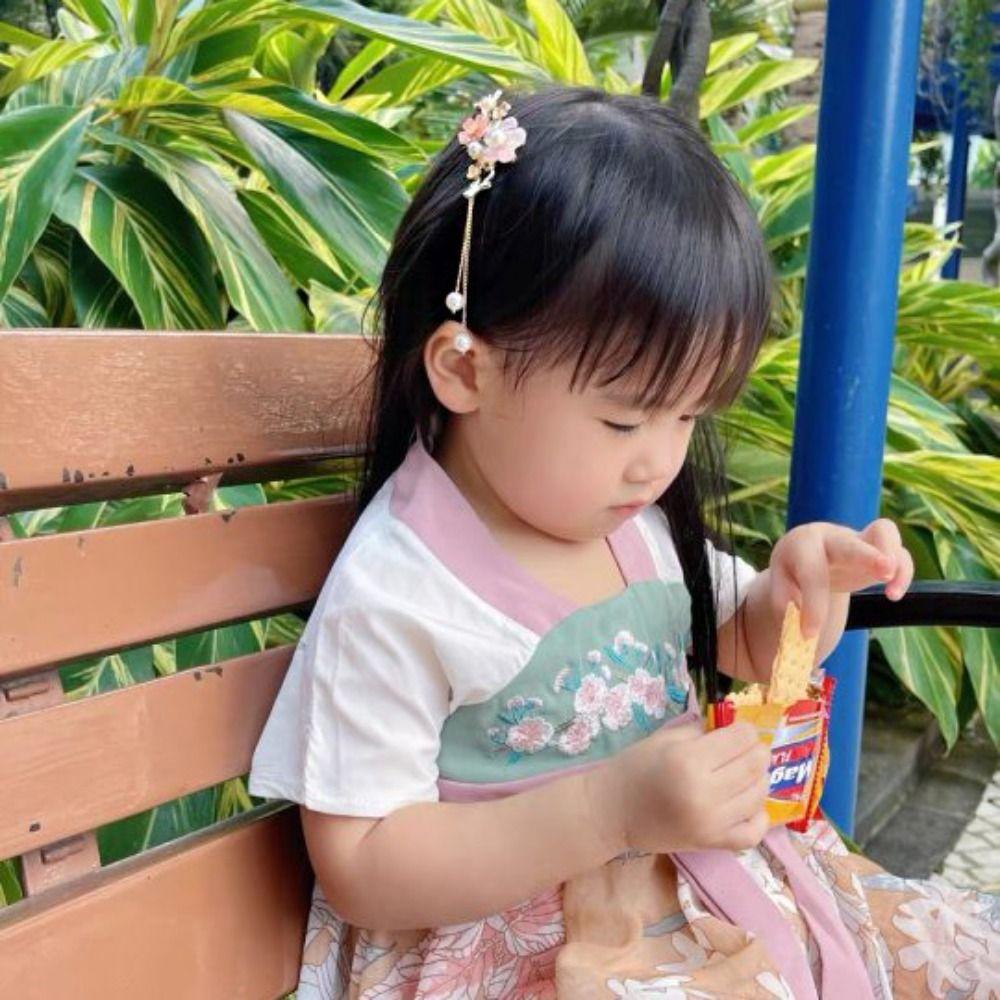 Fan Flower Hair Comb Pearl Chinese Style Hair Stick Children's Hairpin  Girl Hair Accessories